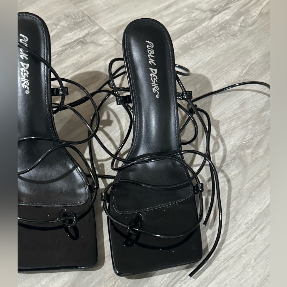 Public Desire Square Toe Lace Up Mid Heels NEW - Picture 6 of 11